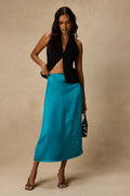 Ramona Teal Satin Midi Skirt