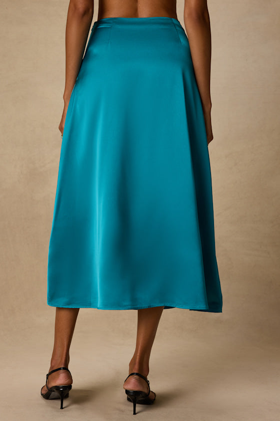 Ramona Teal Satin Midi Skirt