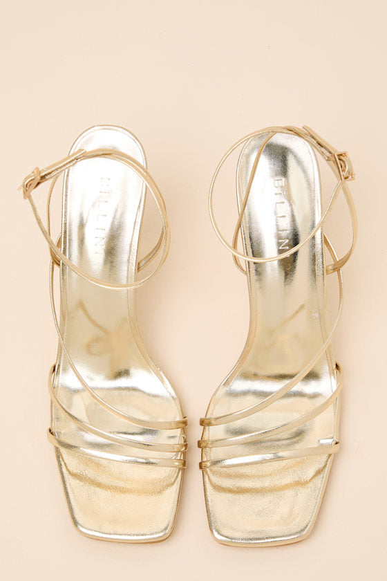Sylvia Gold Ankle Strap High Heel Sandals