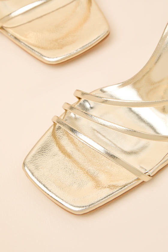 Sylvia Gold Ankle Strap High Heel Sandals