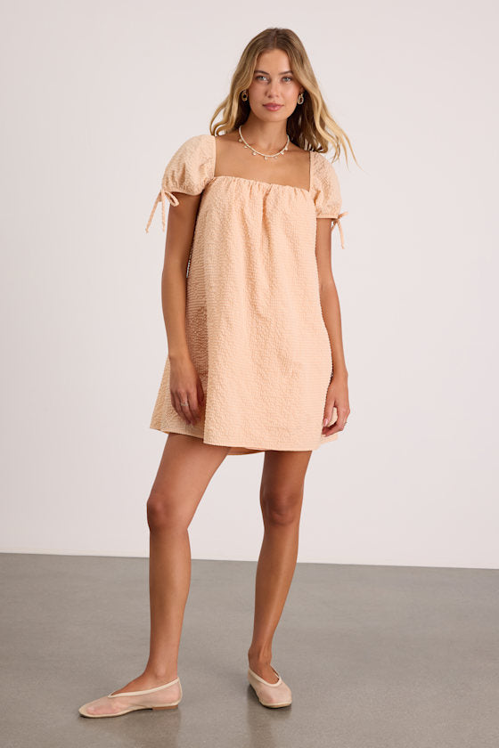 Mirela Peach Textured Shift Mini Dress