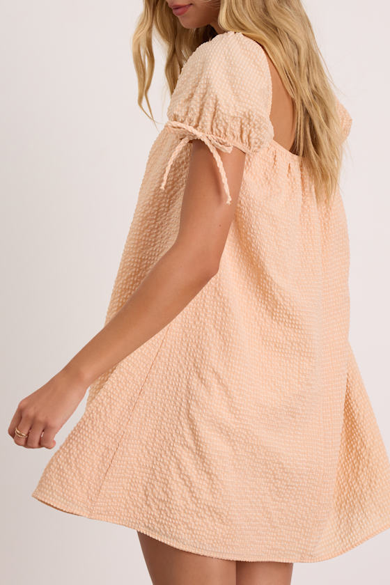 Mirela Peach Textured Shift Mini Dress