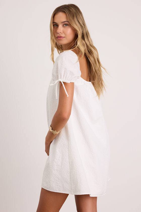 Mirela White Textured Shift Mini Dress