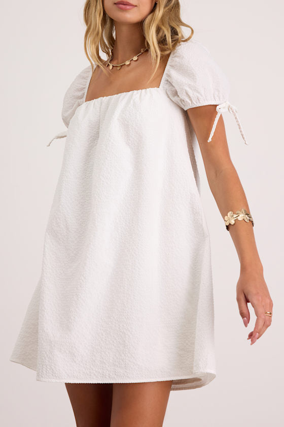 Mirela White Textured Shift Mini Dress