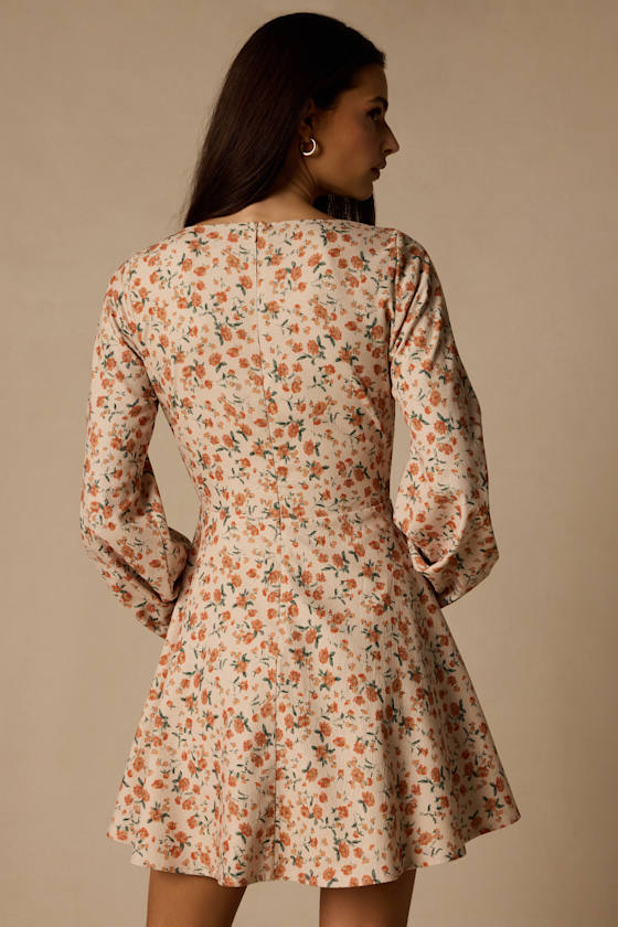 Daily Affection Cream Floral Corduroy Mini Dress With Pockets
