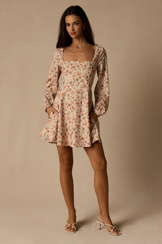 Daily Affection Cream Floral Corduroy Mini Dress With Pockets