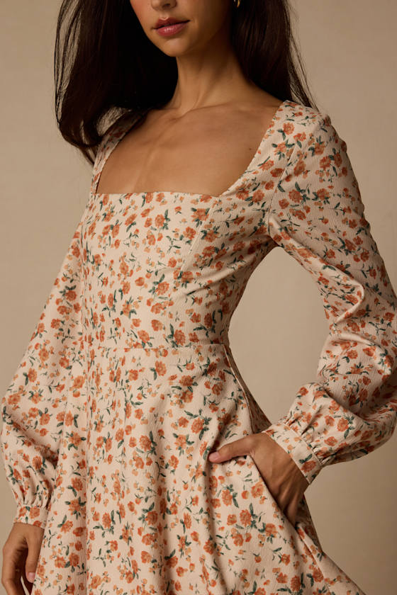 Daily Affection Cream Floral Corduroy Mini Dress With Pockets