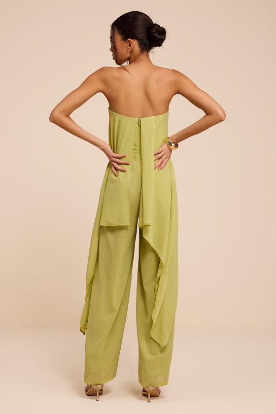 Kiko Lime Green Strapless Overlay Wide-Leg Jumpsuit