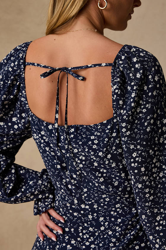 Coy Charm Navy Floral Print Long Sleeve Mini Dress