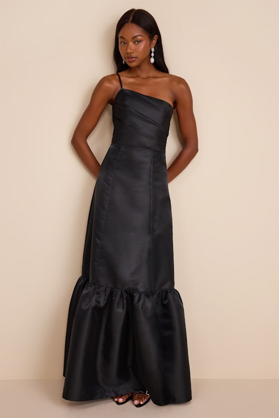 Coco Black Taffeta One-Shoulder Maxi Dress