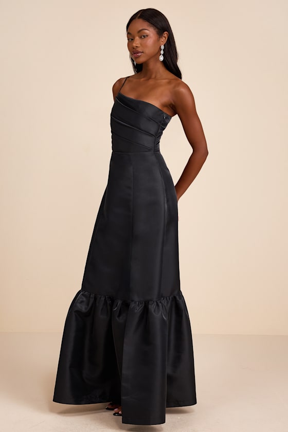 Coco Black Taffeta One-Shoulder Maxi Dress
