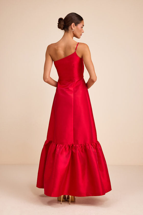 Coco Red Taffeta One-Shoulder Maxi Dress