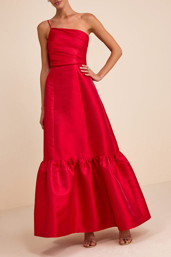 Coco Red Taffeta One-Shoulder Maxi Dress