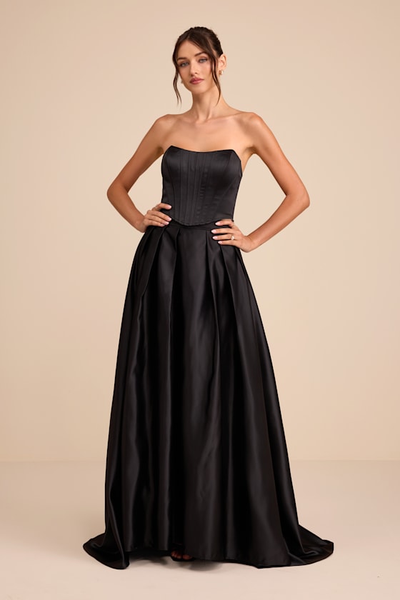 Jeyne Black Bustier Three-Piece Maxi Dress