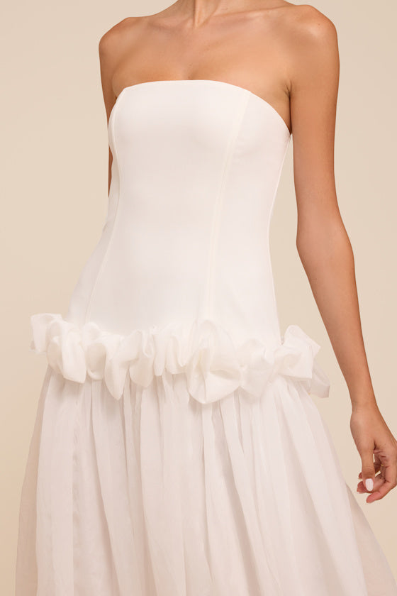 Ayla White Strapless Drop Waist Maxi Dress