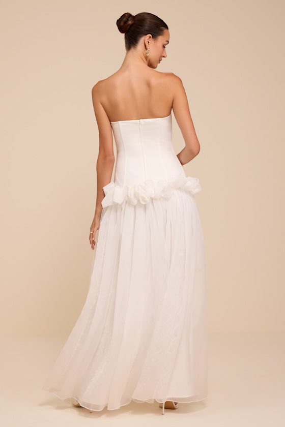 Ayla White Strapless Drop Waist Maxi Dress