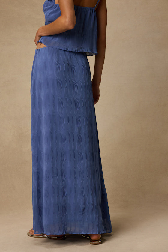Paola Denim Blue Textured Maxi Skirt