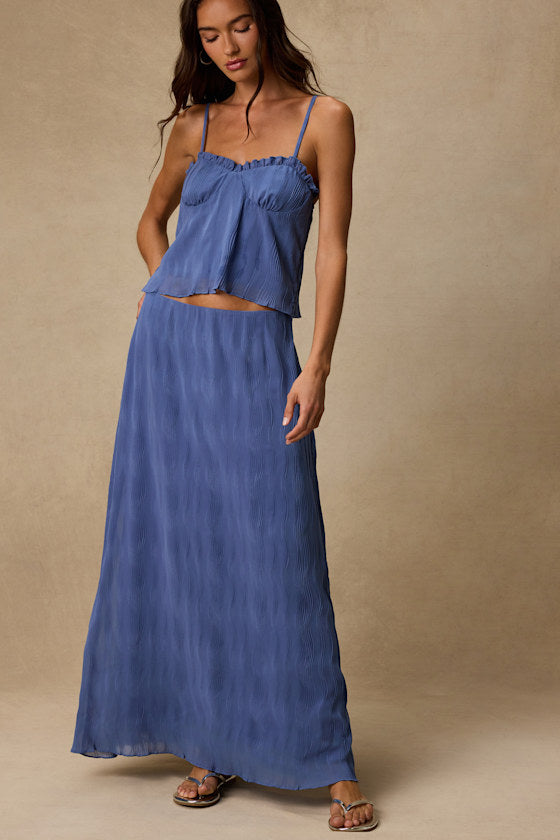 Paola Denim Blue Textured Maxi Skirt