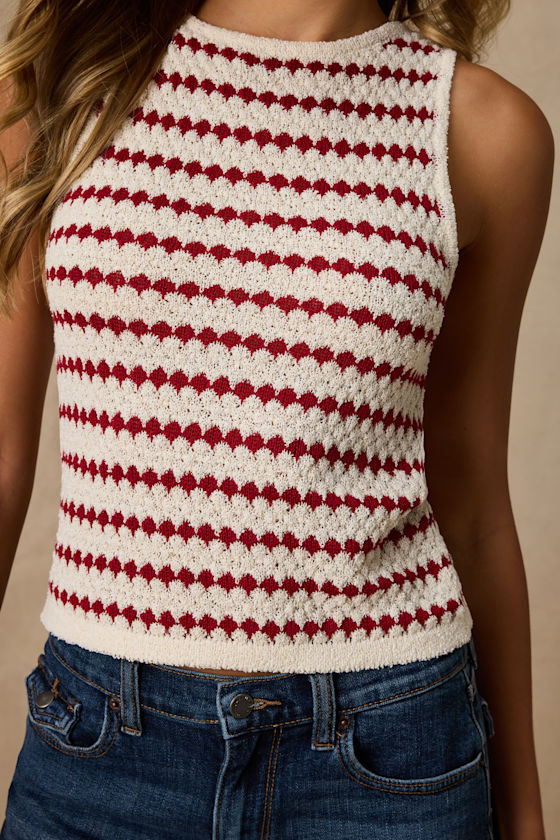 Linley Ivory and Red Striped Knit Tank Top