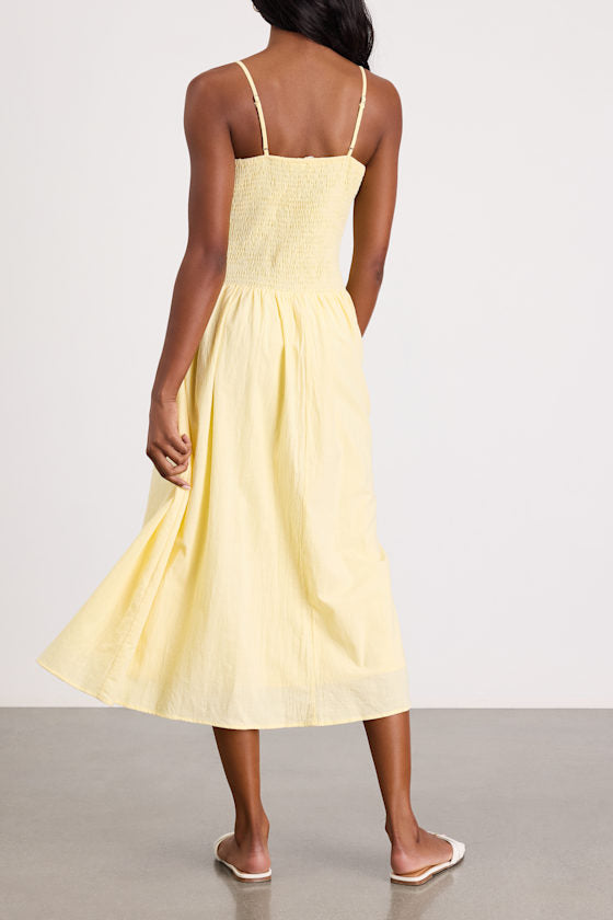 Elina Light Yellow Pleated Midi Dress