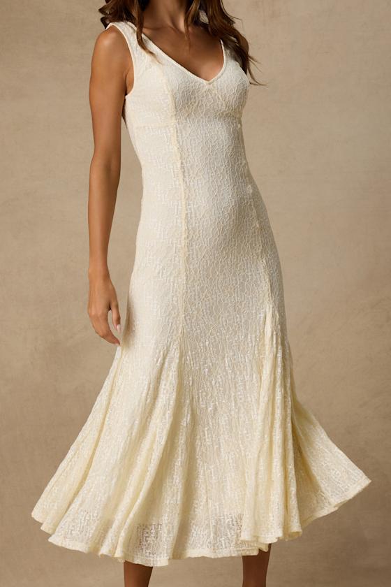Effie Cream Lace V-Neck Midi Dress