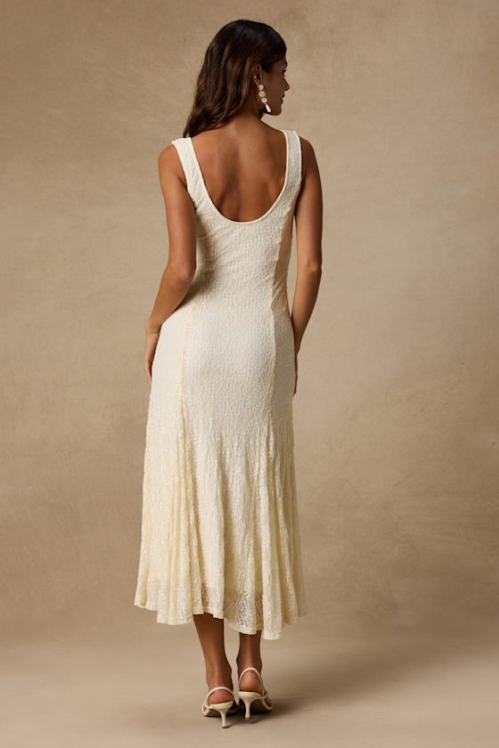 Effie Cream Lace V-Neck Midi Dress