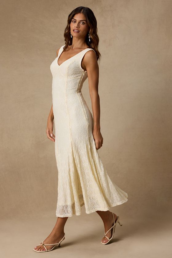Effie Cream Lace V-Neck Midi Dress