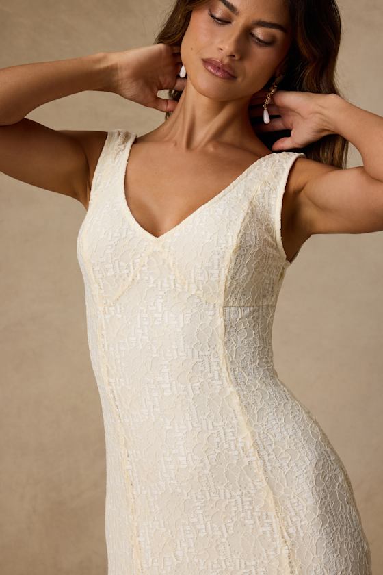Effie Cream Lace V-Neck Midi Dress