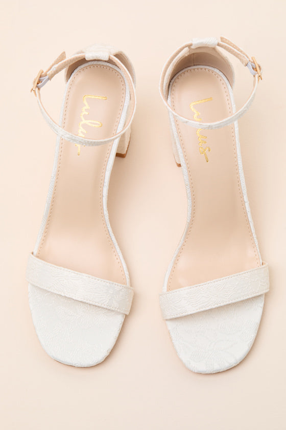 Arylee Ivory Floral Embroidered Ankle Strap Heels