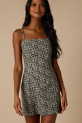 Teagan Dark Olive Floral Twill Mini Dress