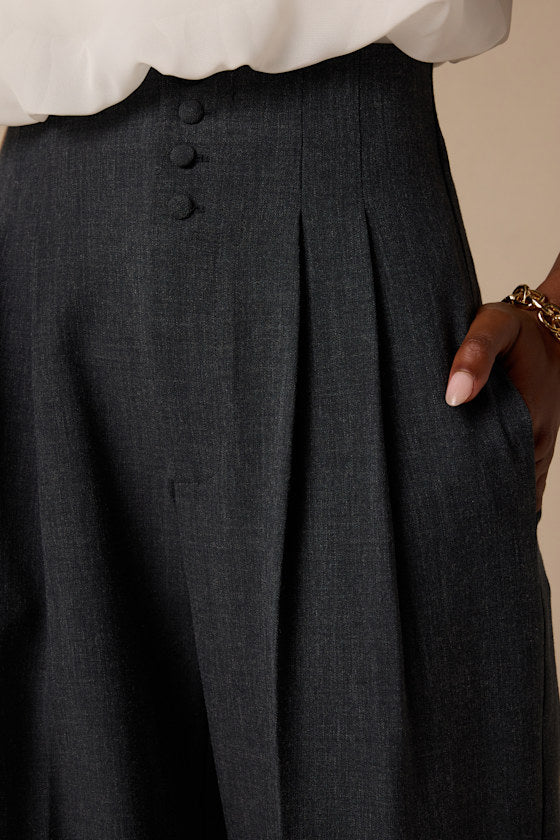 Rina Dark Grey Pleated High-Rise Trousers