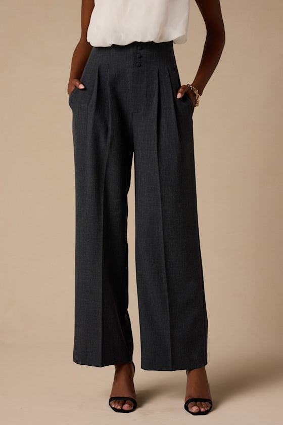 Rina Dark Grey Pleated High-Rise Trousers