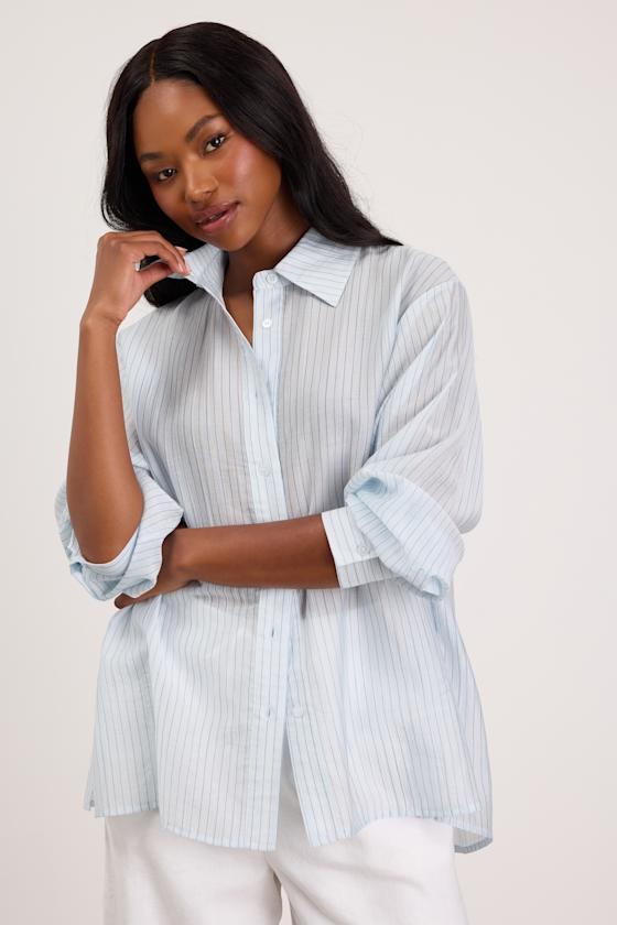 Petra Light Blue Pinstriped Button-Up Top