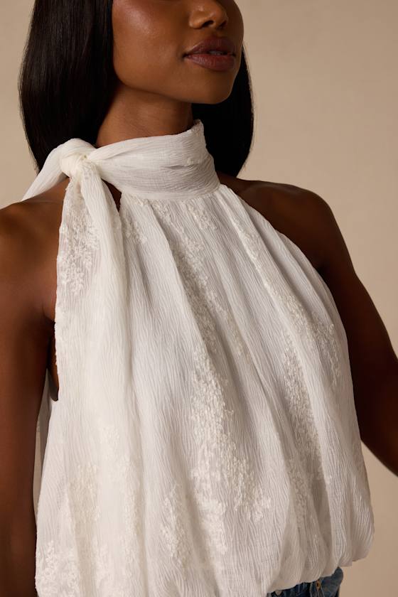 Charlie Ivory Textured Mock Neck Sash Top