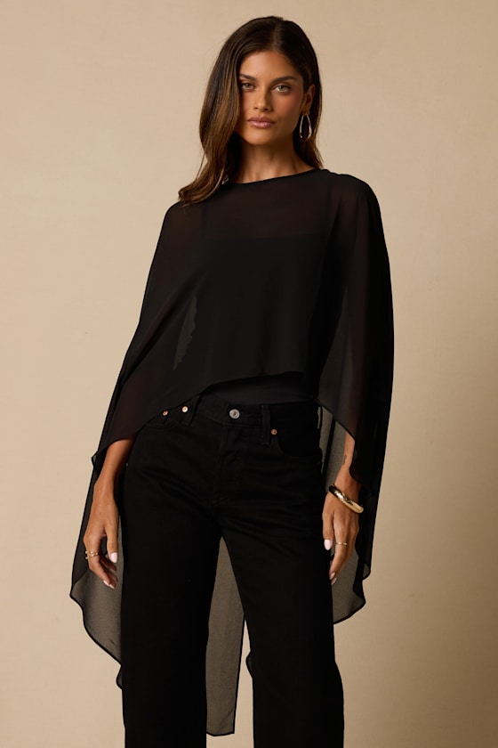 Levana Black Cape Sleeve Top