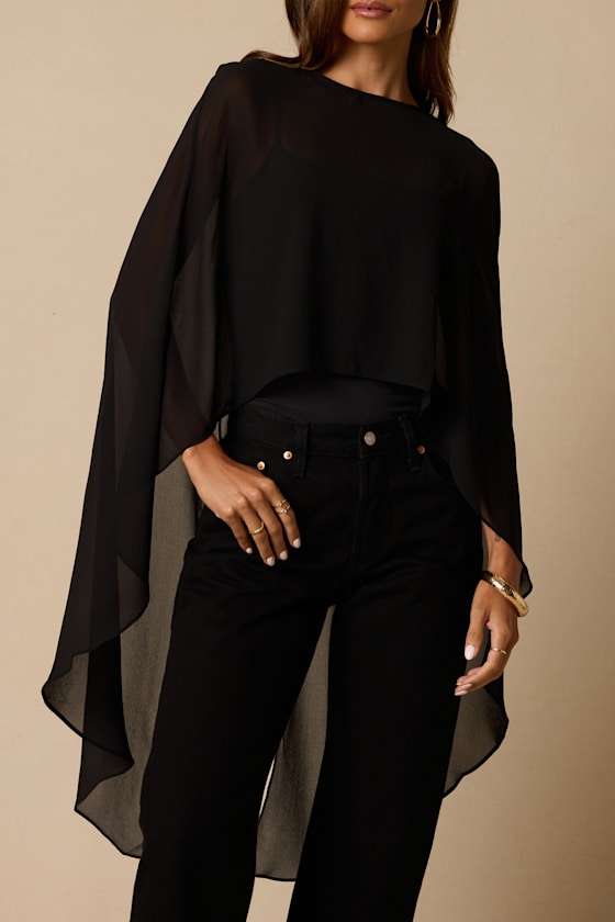 Levana Black Cape Sleeve Top