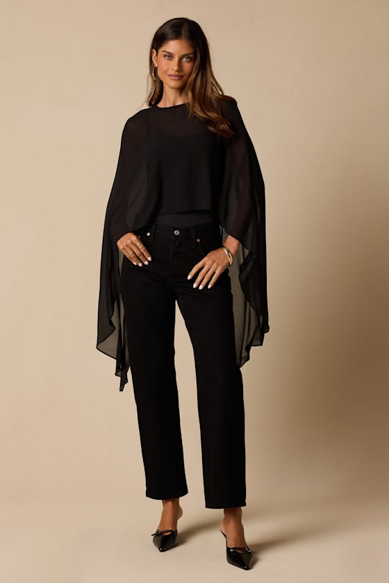 Levana Black Cape Sleeve Top