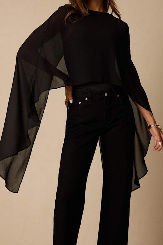 Levana Black Cape Sleeve Top