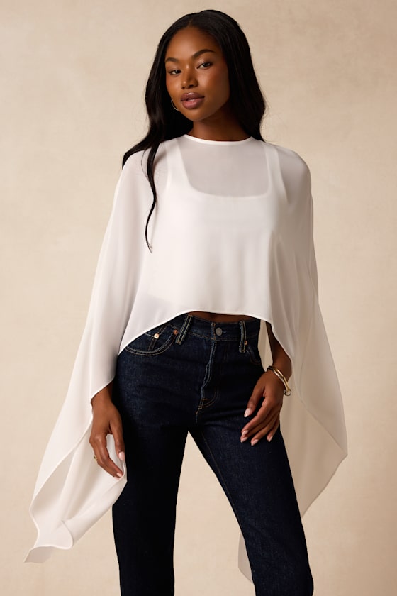 Levana White Cape Sleeve Top