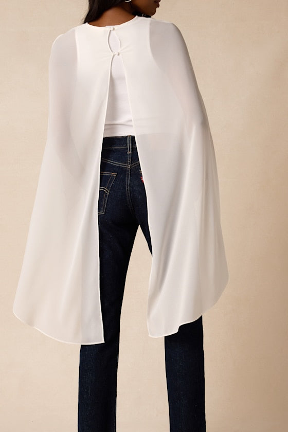 Levana White Cape Sleeve Top