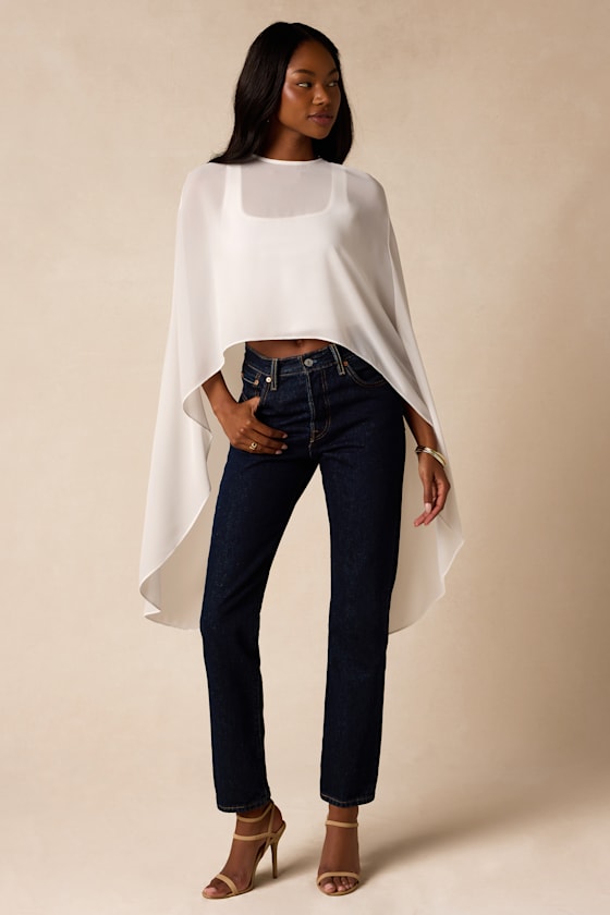 Levana White Cape Sleeve Top