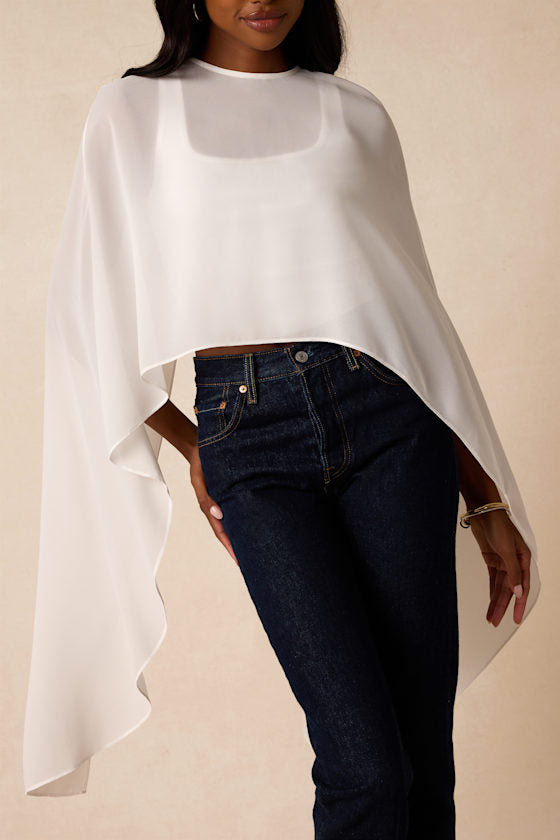 Levana White Cape Sleeve Top