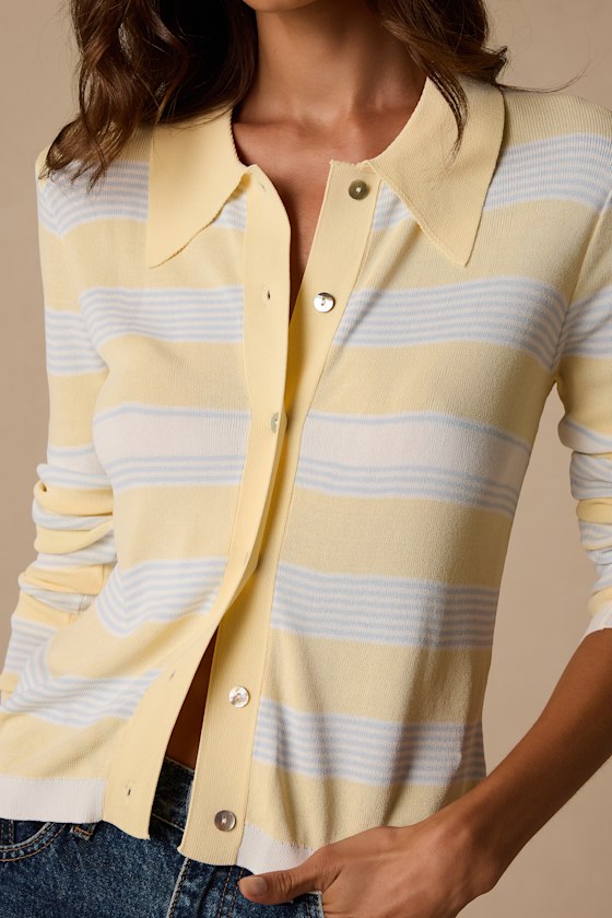 Nelly Yellow Striped Button-Up Knit Top