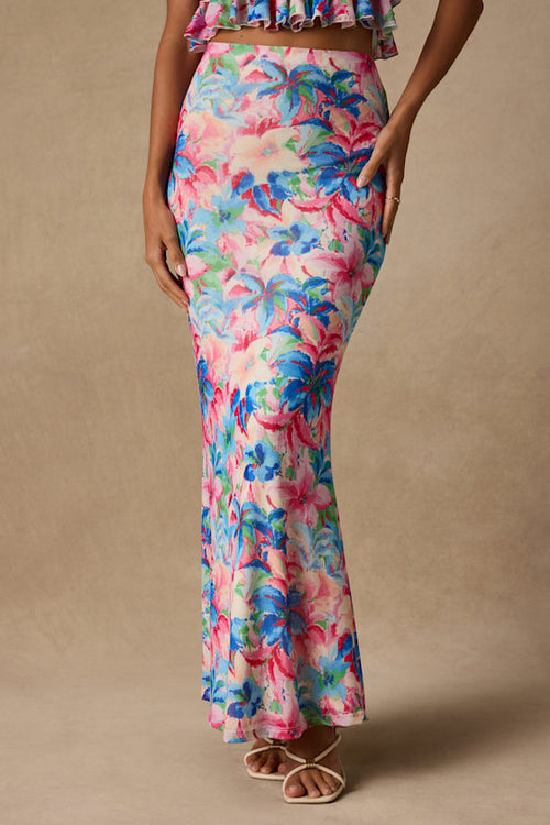 Romina Pink Multi Floral Mesh Maxi Skirt