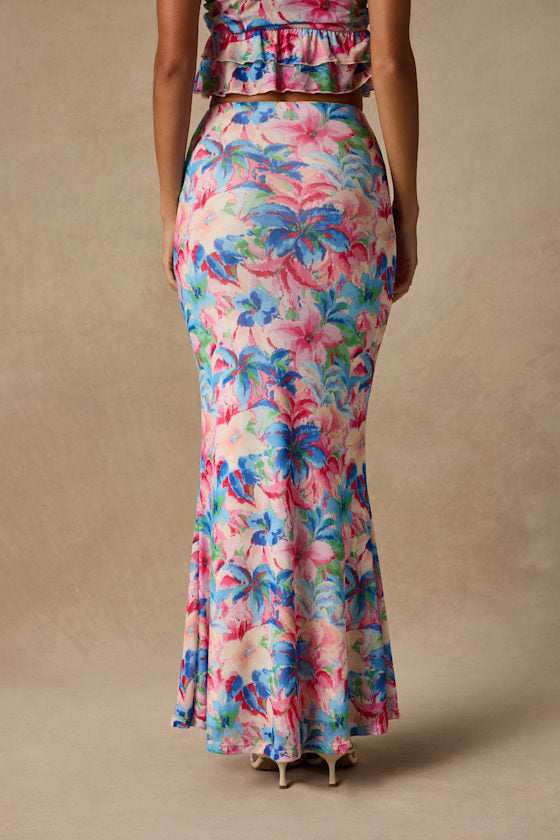 Romina Pink Multi Floral Mesh Maxi Skirt