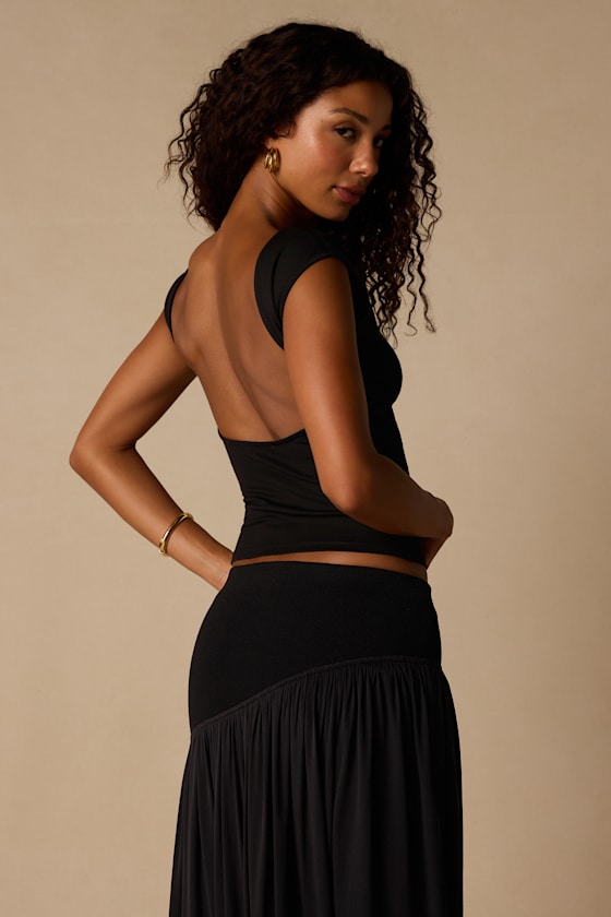 Asher Black Short Sleeve Backless Top