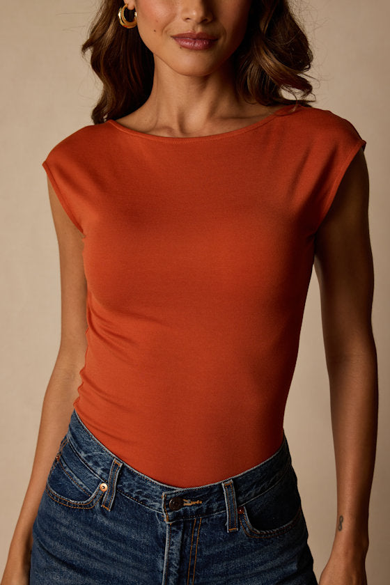 Asher Rust Red Short Sleeve Backless Top