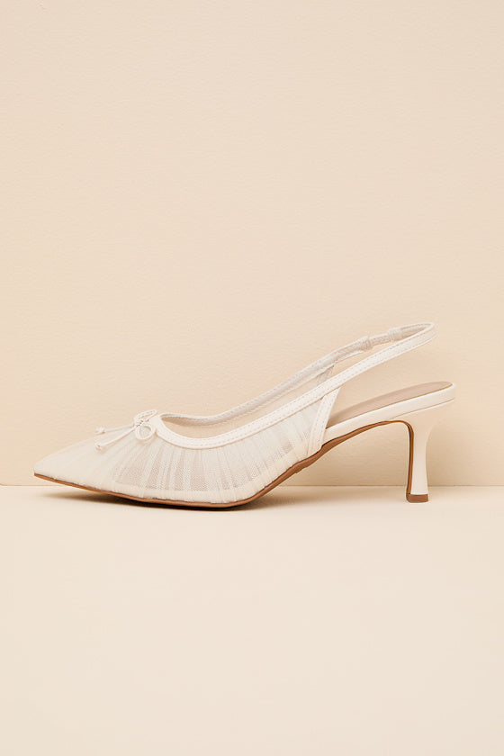 Stephanie Bone Mesh Ruched Slingback Pumps