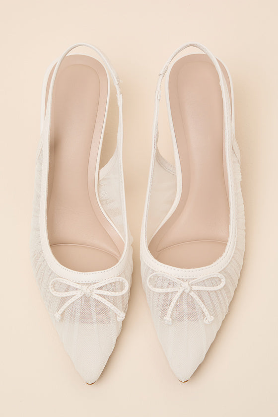 Stephanie Bone Mesh Ruched Slingback Pumps