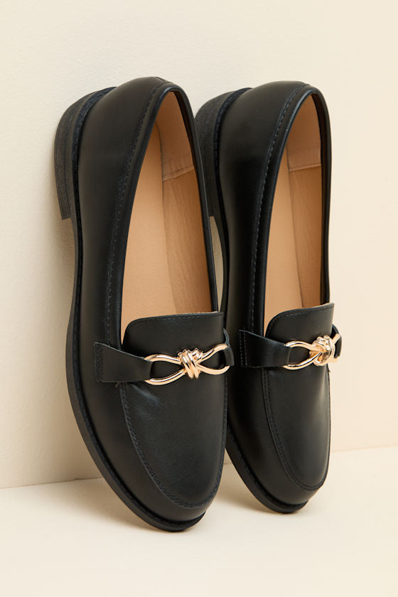 Ayan Black Horsebit Loafer Flats